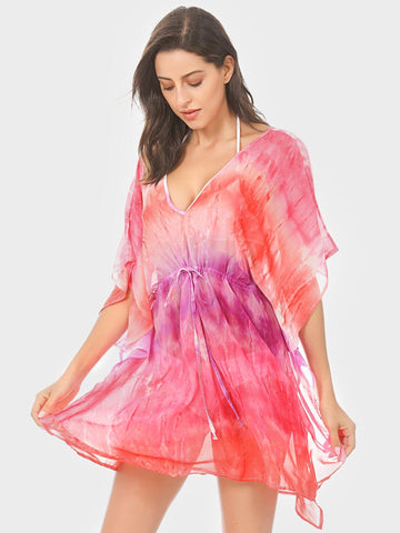Moss Rose Pink Tie Dye Print Cover Up